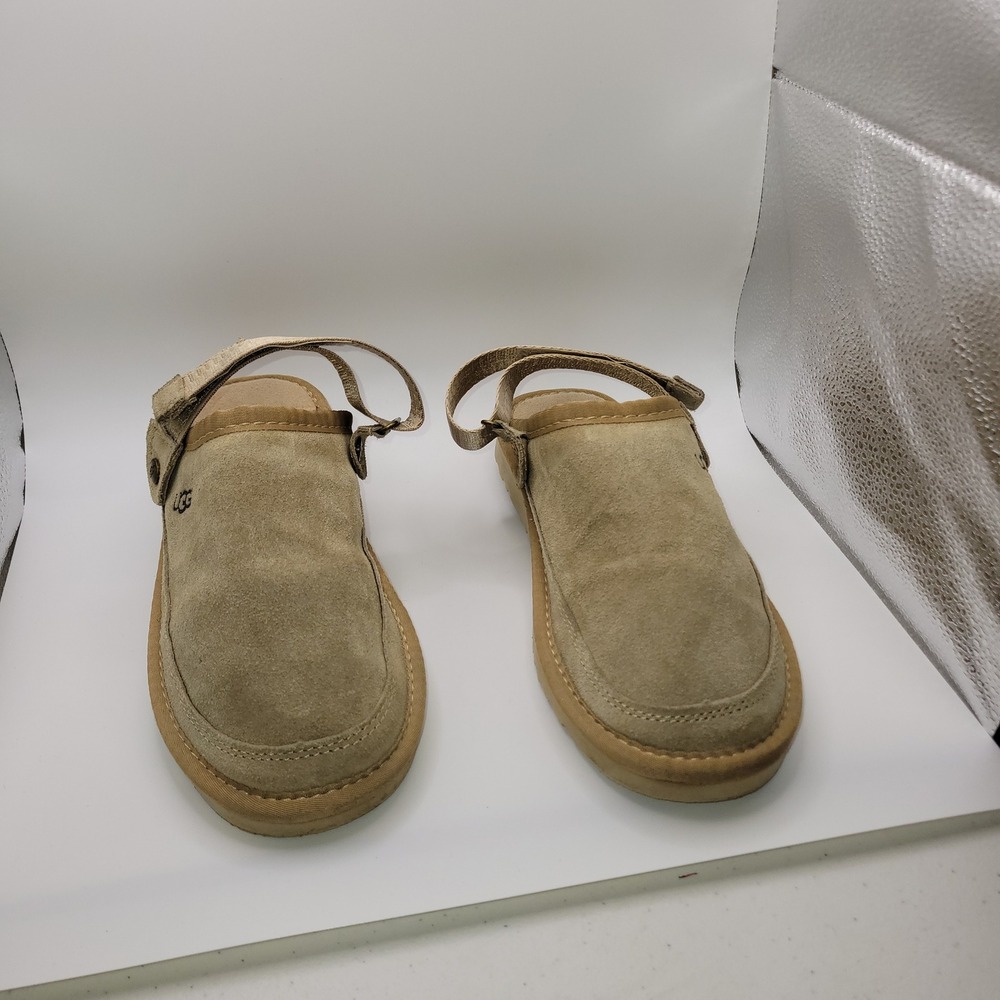 UGG Goldenstar Clog Driftwood Tan Suede Adjustable Strap Sandals Womens 7